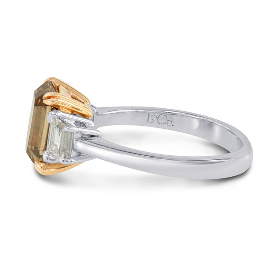 Fancy Orange Brown Emerald Cut Diamond Engagement Ring