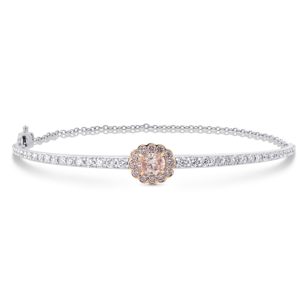 Fancy Pink Cushion Halo Diamond Bangle 