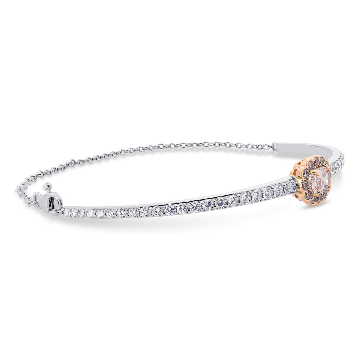 Fancy Pink Cushion Halo Diamond Bangle 