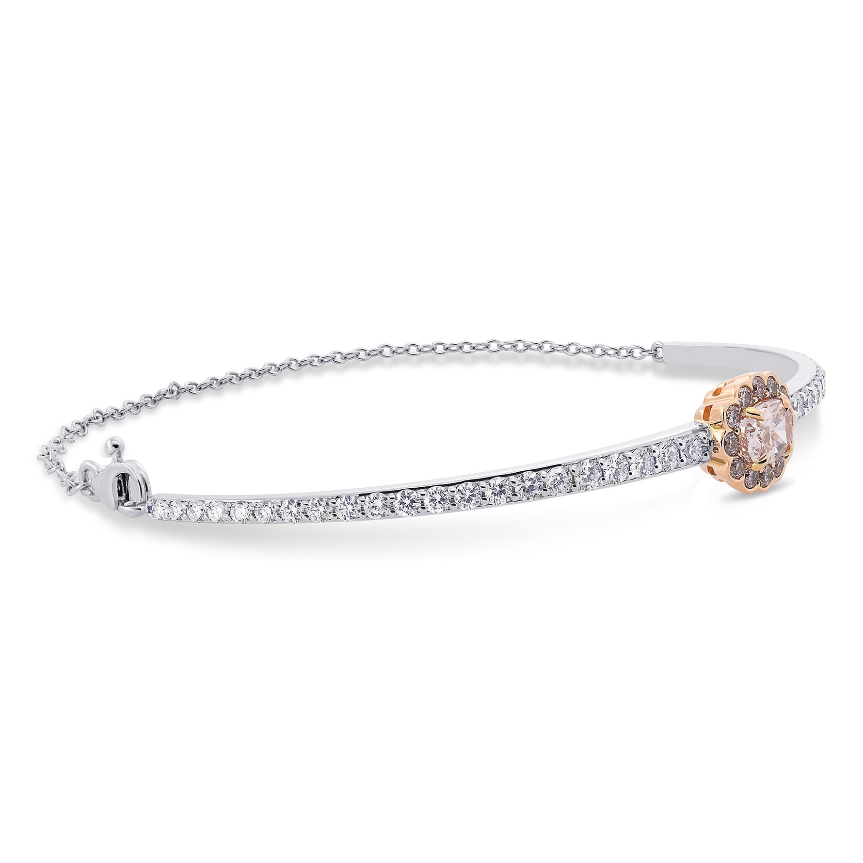 Fancy Pink Cushion Halo Diamond Bangle 