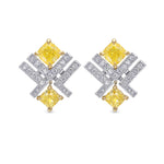 Fancy Yellow Cushion and Pave Diamond Earrings