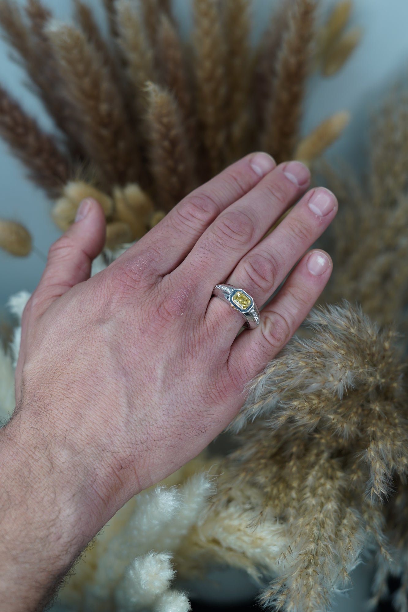 Fancy Yellow Radiant Diamond Men's Ring