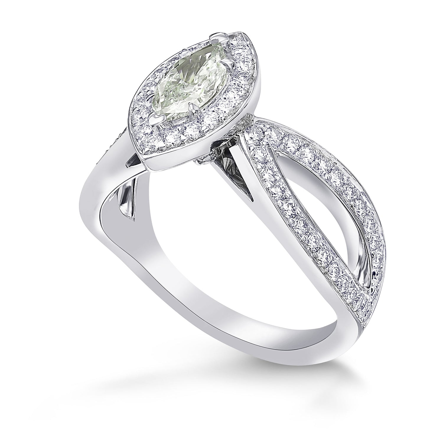 Fancy Light Green Marquise Diamond Halo Ring  