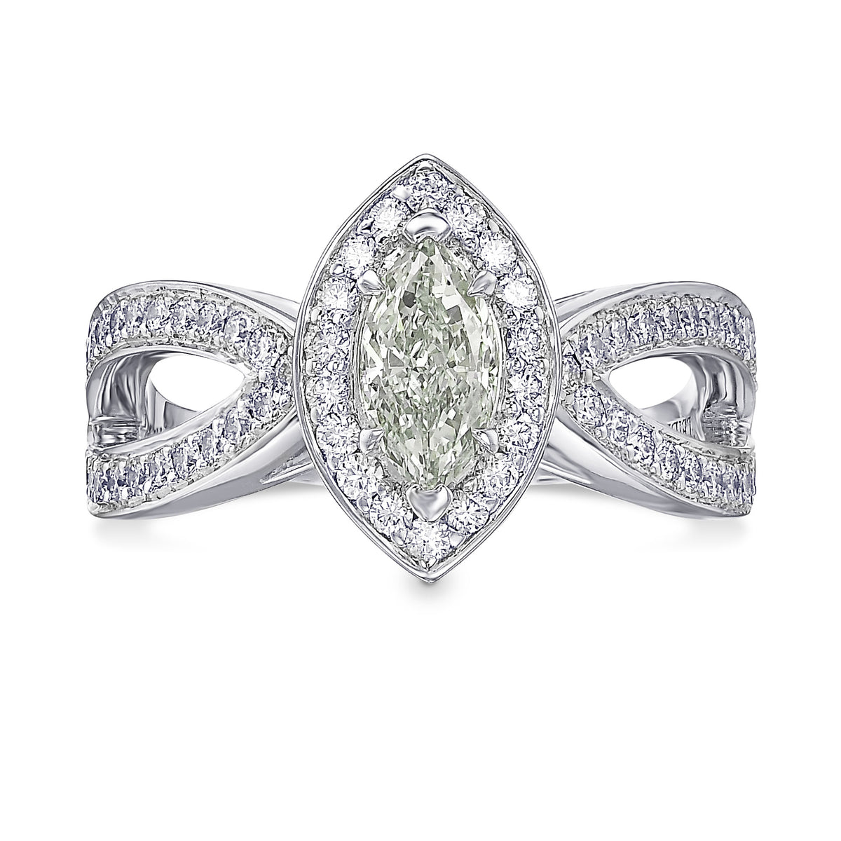 Fancy Light Green Marquise Diamond Halo Ring  