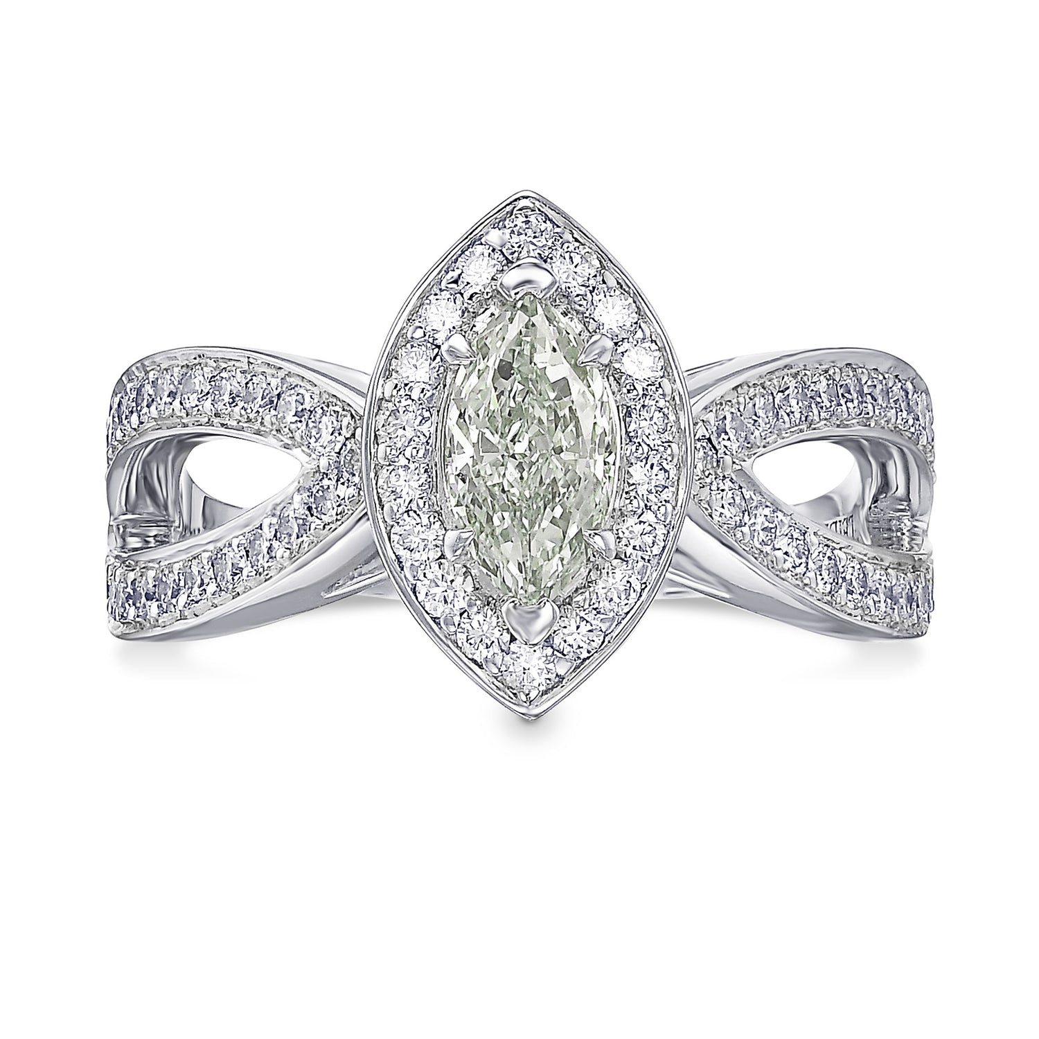 Fancy Light Green Marquise Diamond Halo Ring  