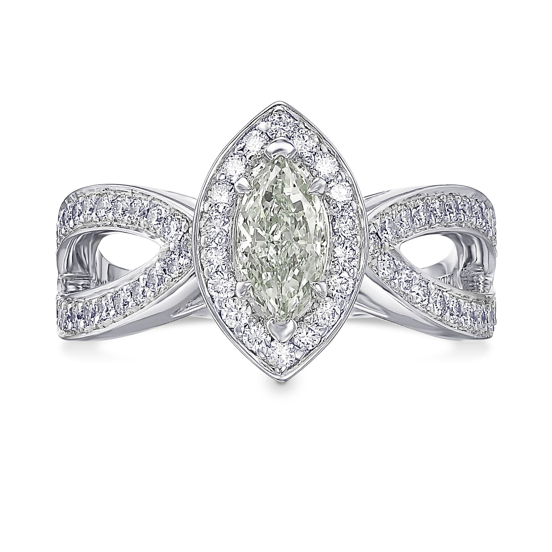 Fancy Light Green Marquise Diamond Halo Ring  