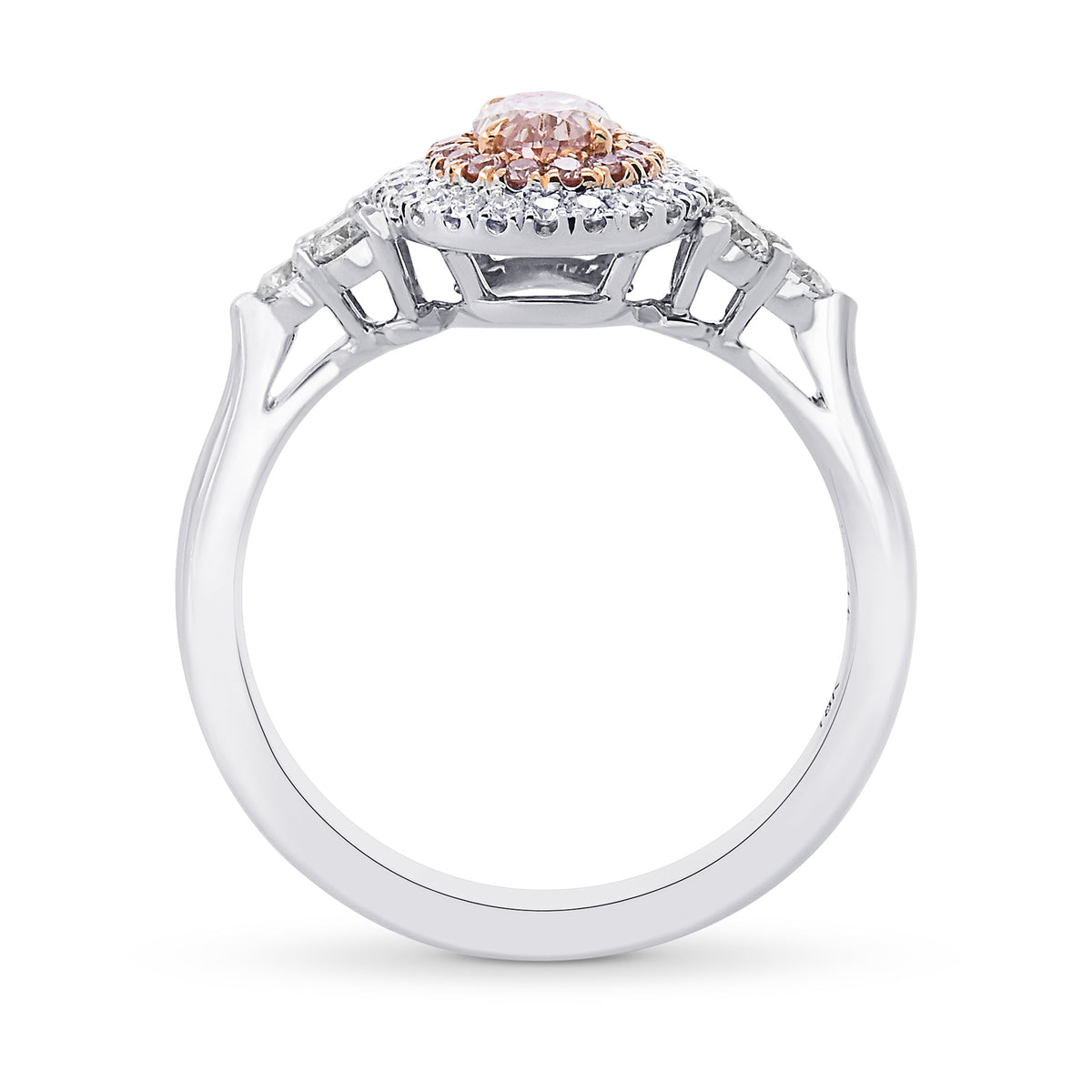 Fancy Brownish Pink Oval Diamond Double Halo Ring