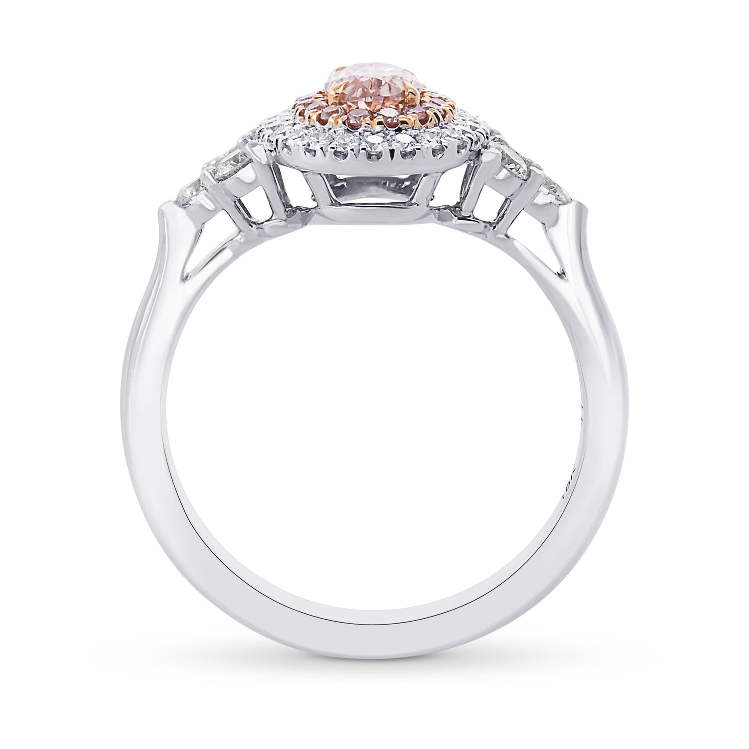Fancy Brownish Pink Oval Diamond Double Halo Ring