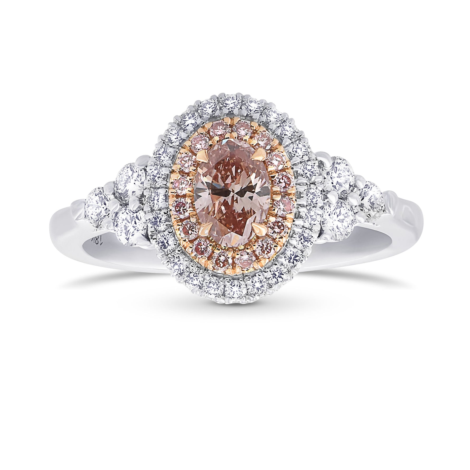 Fancy Brownish Pink Oval Diamond Double Halo Ring