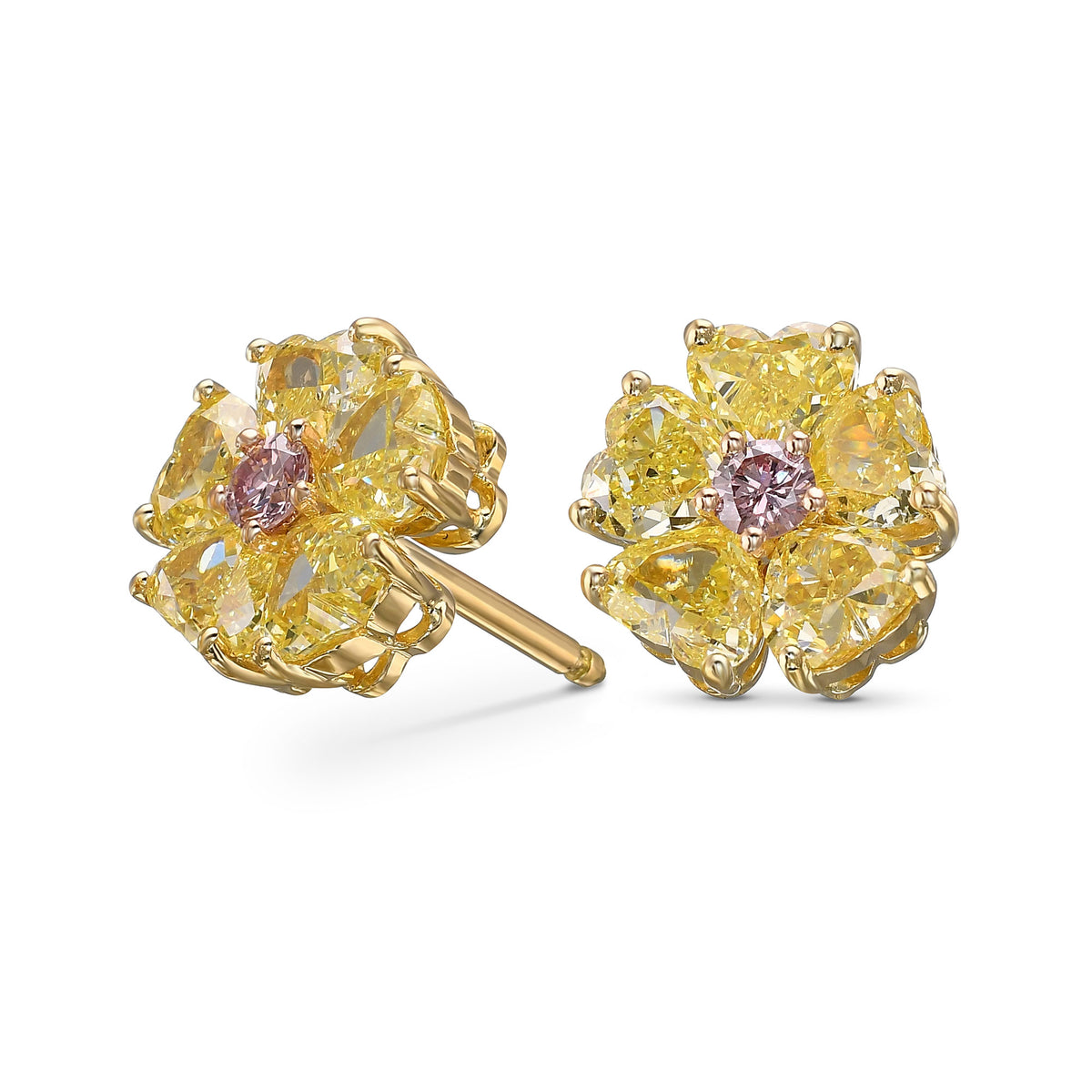 Fancy Yellow Heart Couture Diamond Stud Earrings