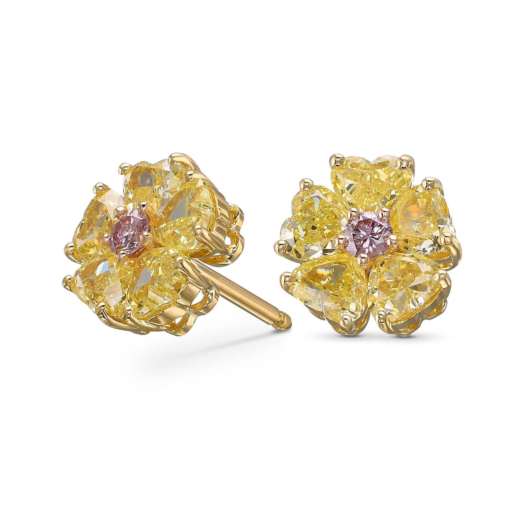 Fancy Yellow Heart Couture Diamond Stud Earrings