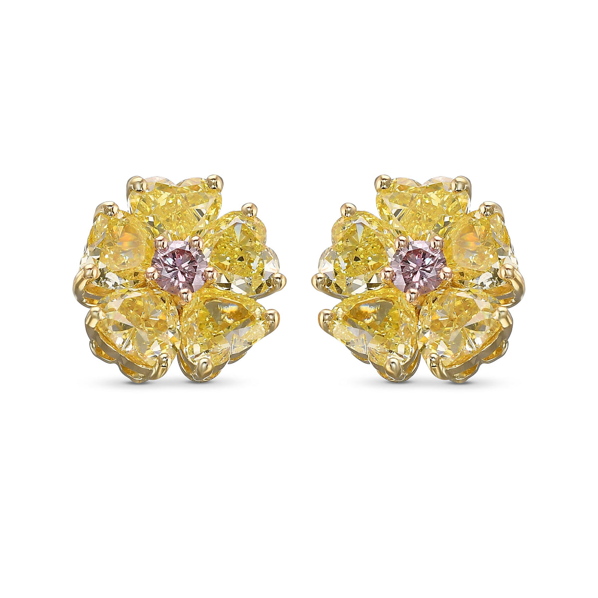 Fancy Yellow Heart Couture Diamond Stud Earrings