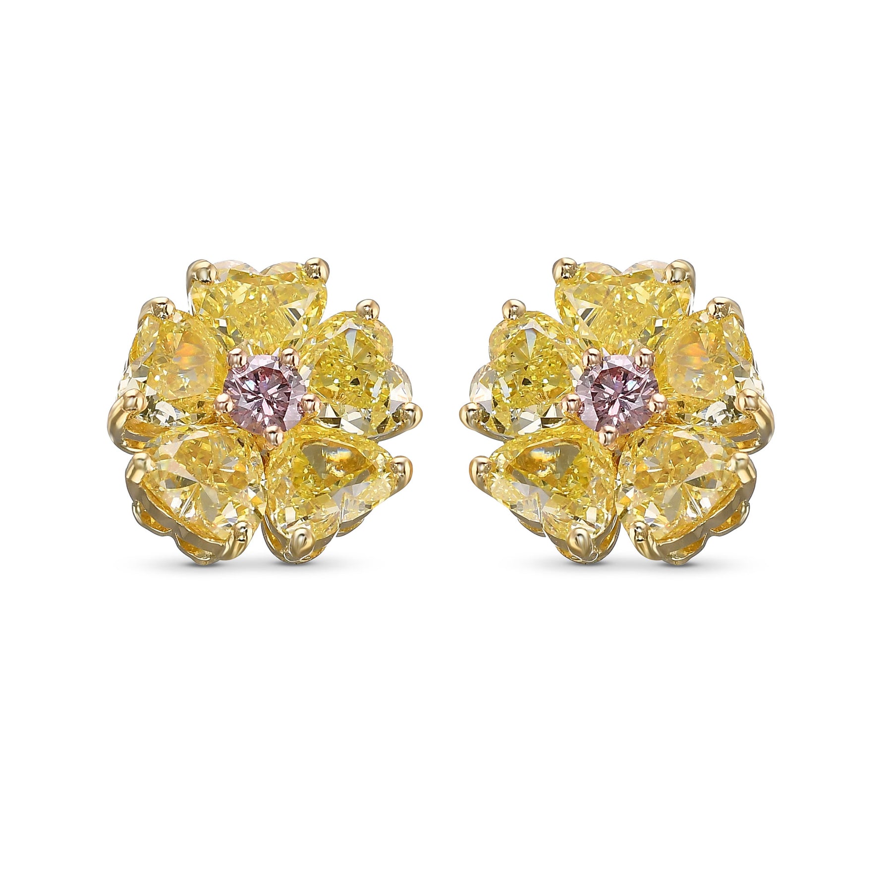 Fancy Yellow Heart Couture Diamond Stud Earrings