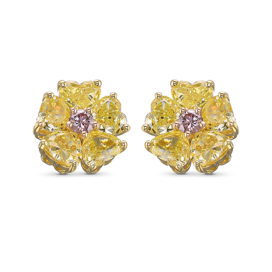 Fancy Yellow Heart Couture Diamond Stud Earrings