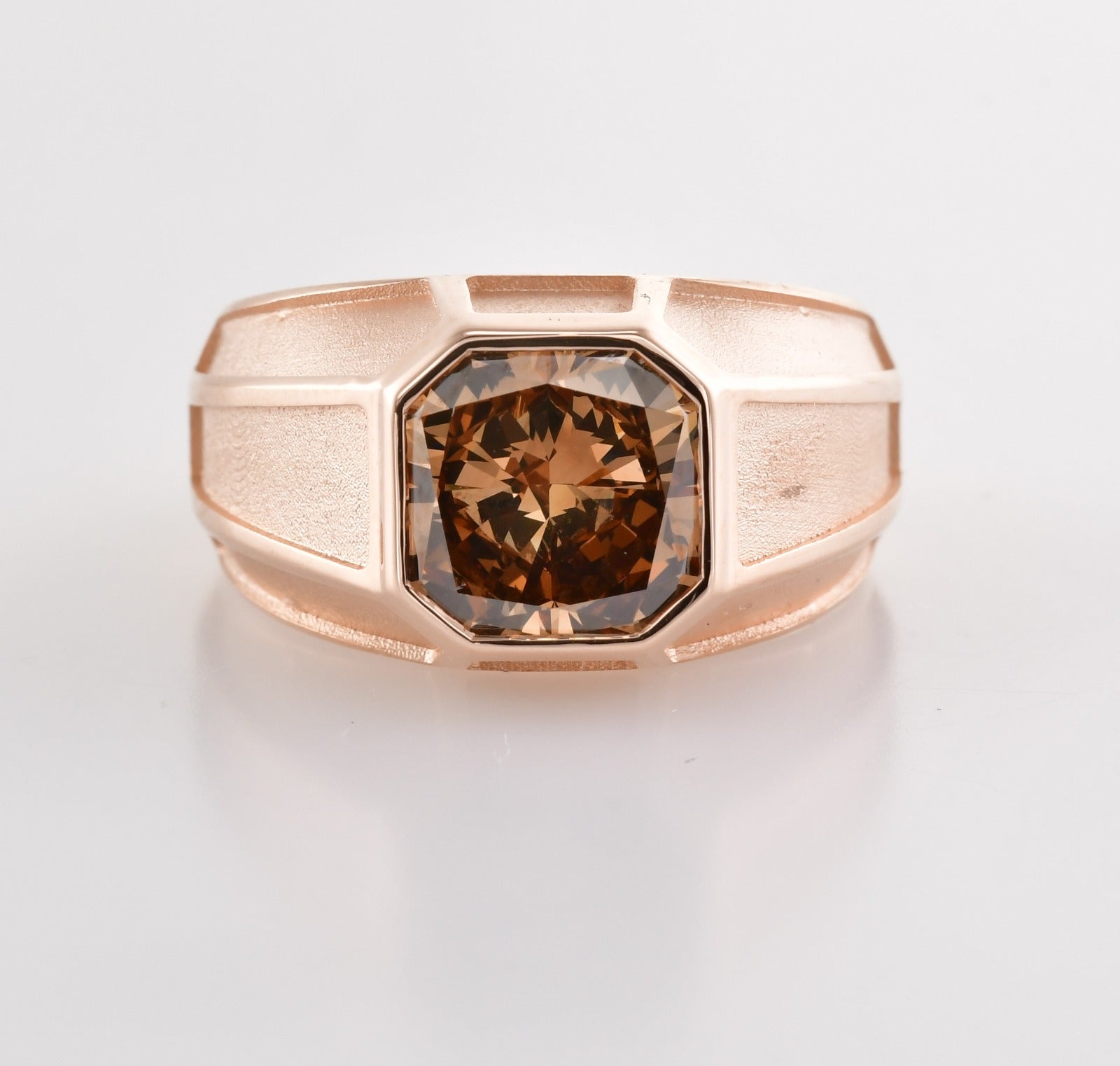 Fancy Dark Orange Brown Radiant Shape Mens Ring