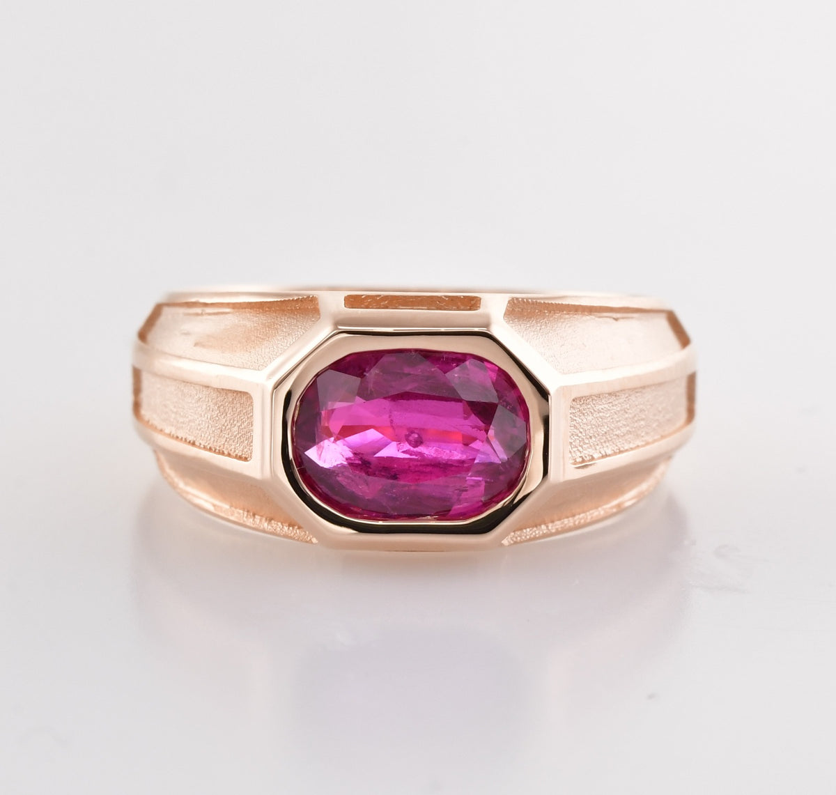 Pink Sapphire Oval Shape Mens Ring