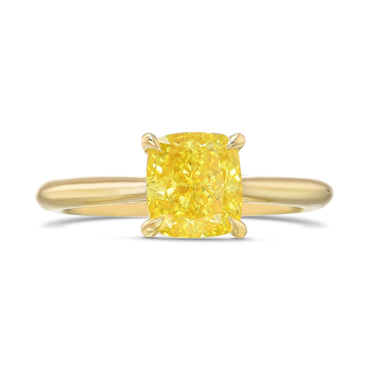 Fancy Vivid Yellow Cushion Diamond Solitaire Ring