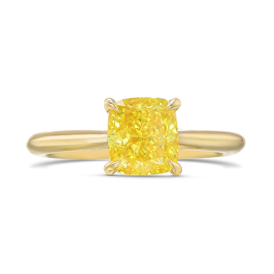 Fancy Vivid Yellow Cushion Diamond Solitaire Ring