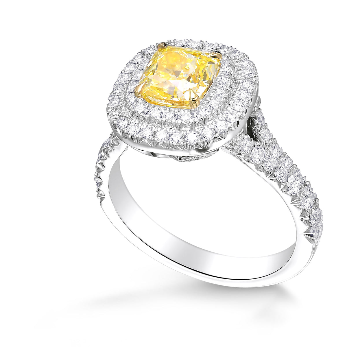Fancy Yellow Cushion Diamond Double Halo Ring