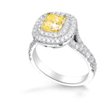 Fancy Yellow Cushion Diamond Double Halo Ring