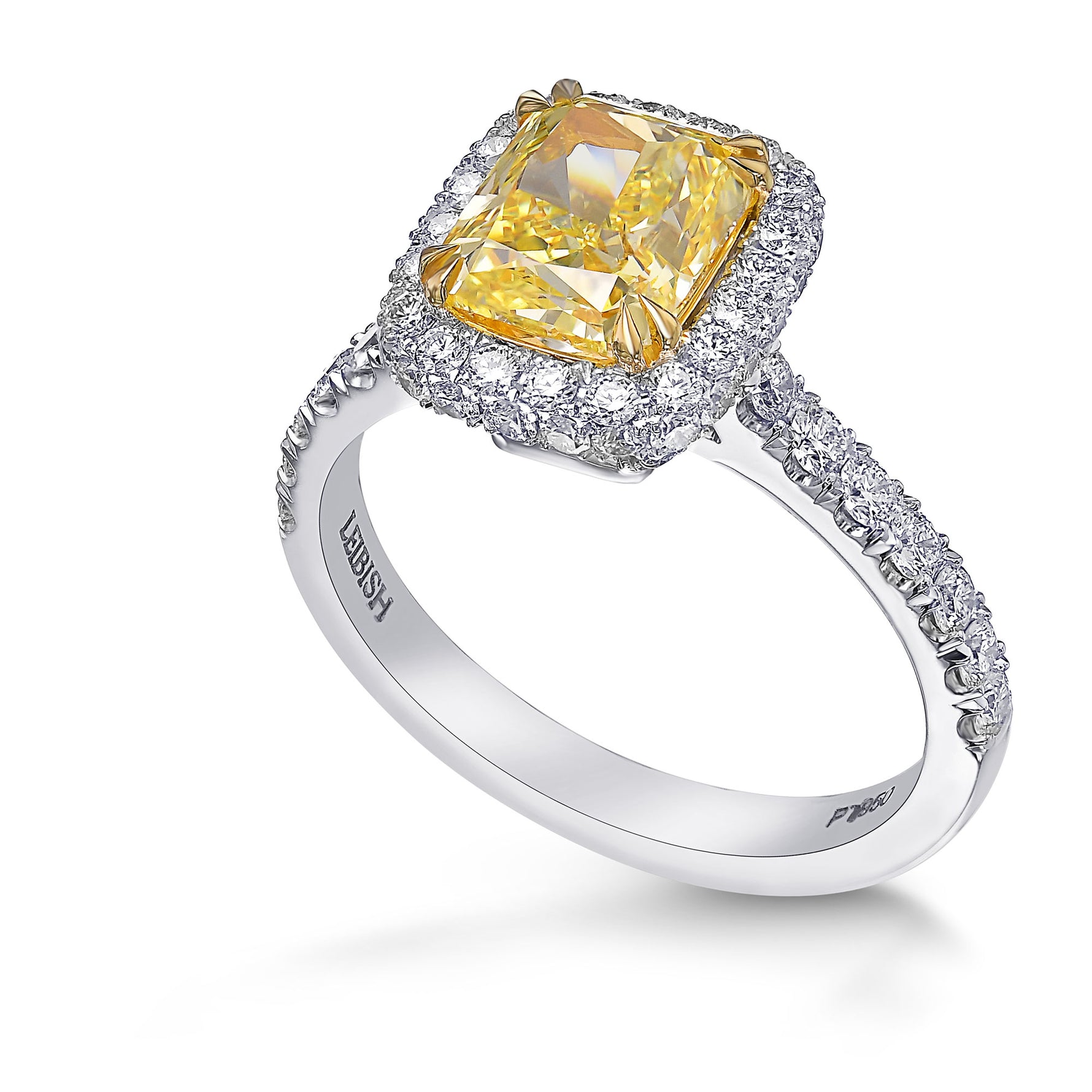Fancy Intense Yellow Cushion Diamond Halo Ring
