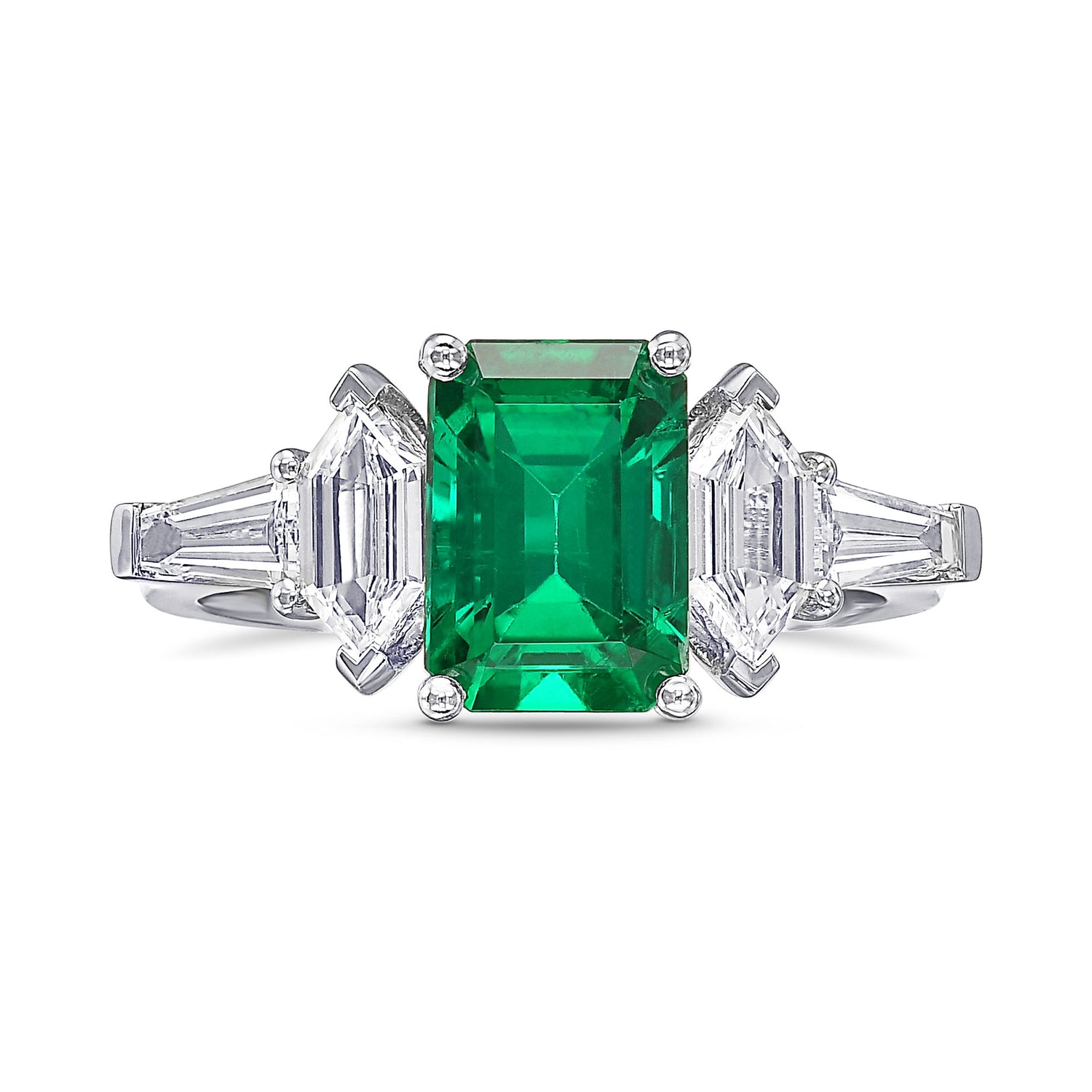 Green Colombian Emerald Side Stone Ring