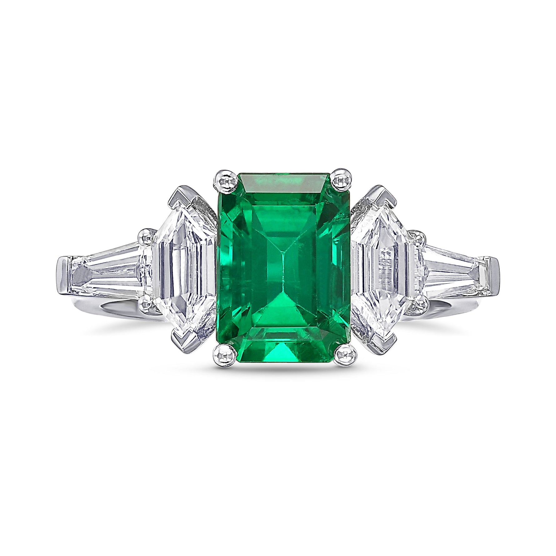 Green Colombian Emerald Side Stone Ring