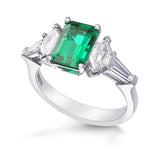 Green Colombian Emerald Side Stone Ring
