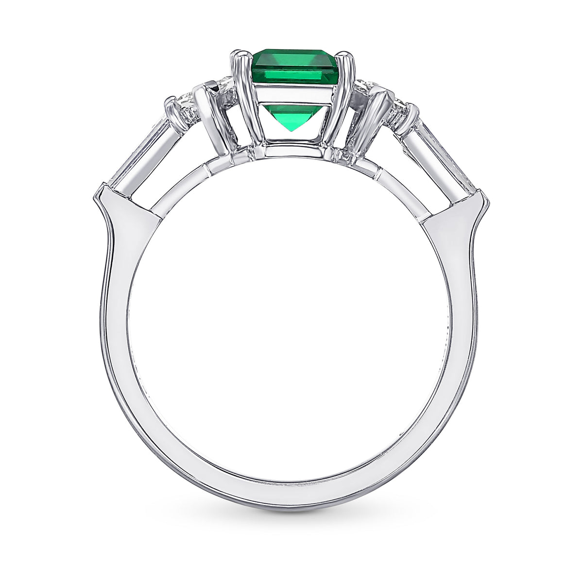 Green Colombian Emerald Side Stone Ring
