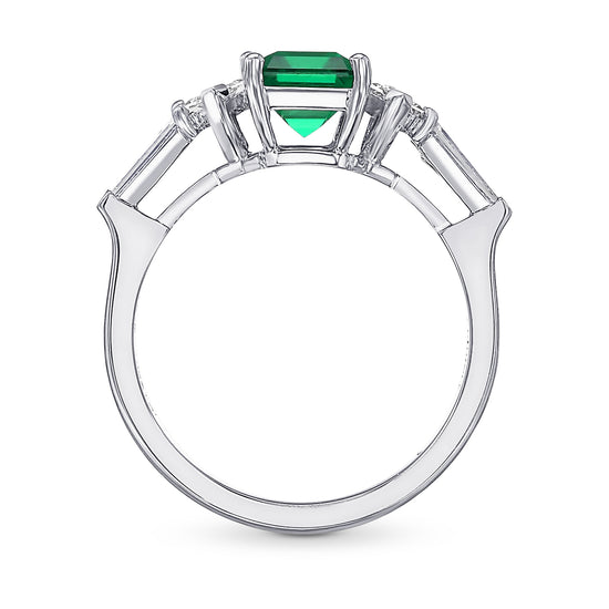 Green Colombian Emerald Side Stone Ring