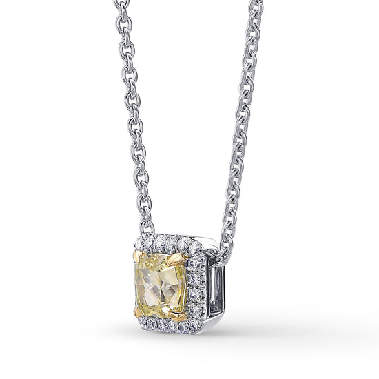 Fancy Yellow Cushion Diamond Halo Pendant 