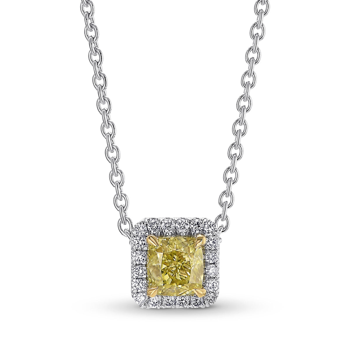Fancy Yellow Cushion Diamond Halo Pendant 