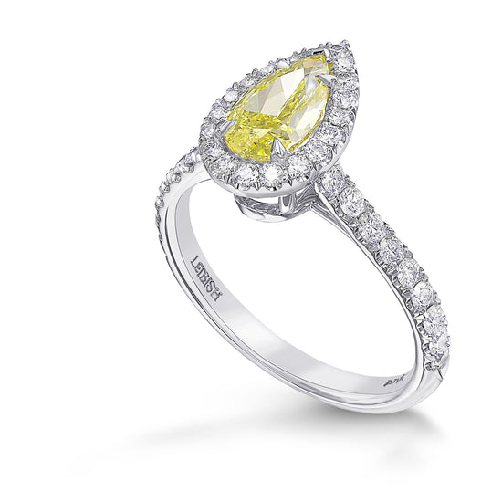 Fancy Intense Yellow Pear Halo Diamond Ring