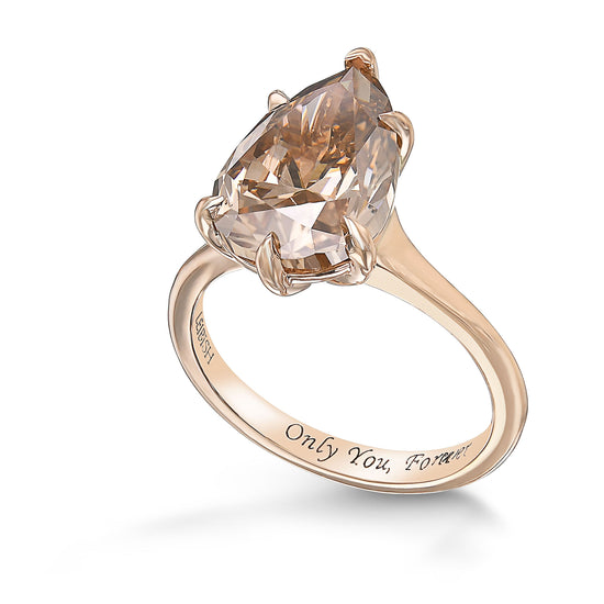 Fancy Dark Orangy Brown Pear Diamond Solitaire Ring