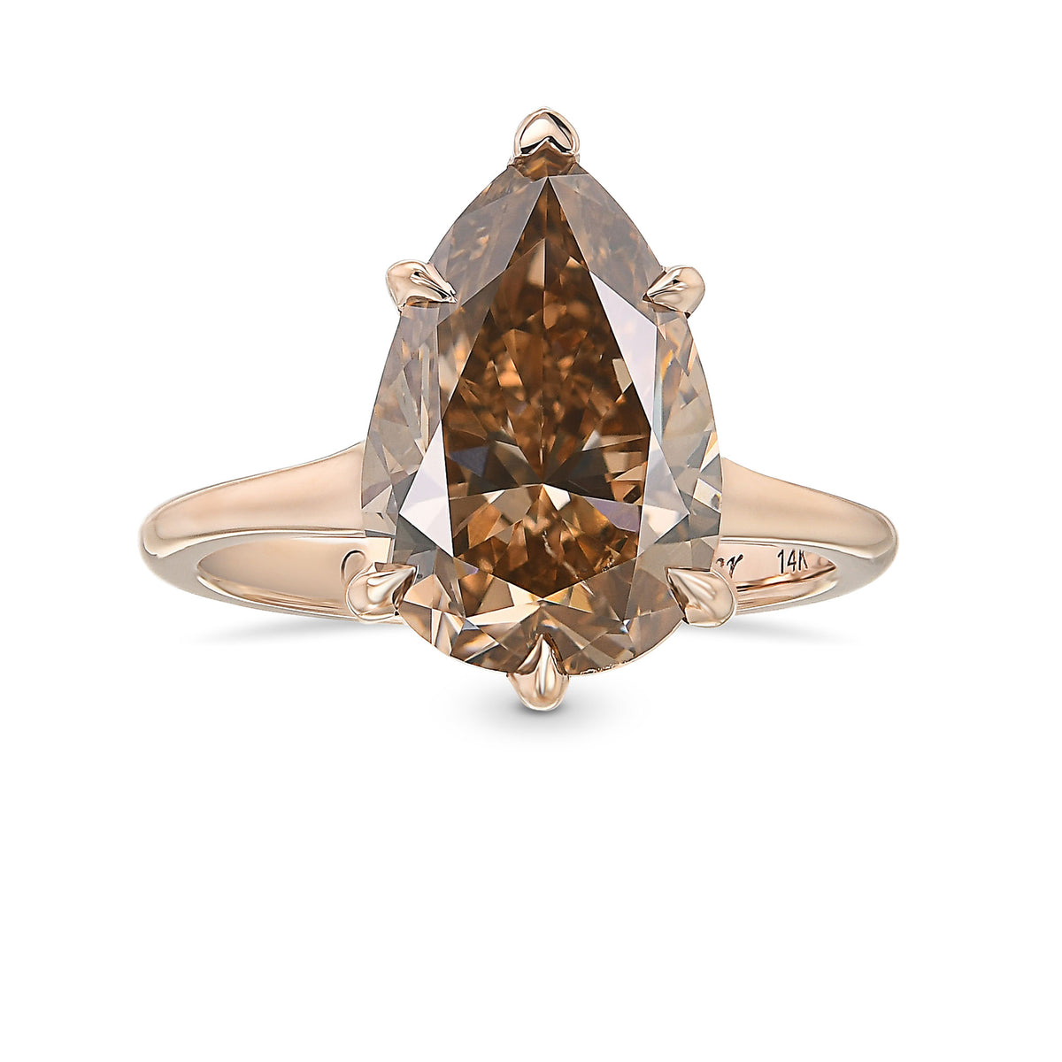 Fancy Dark Orangy Brown Pear Diamond Solitaire Ring