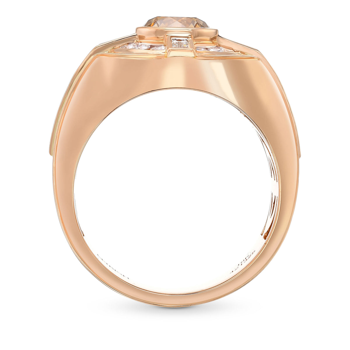 Fancy Brownish Orangy Yellow Round Diamond Man's Ring  