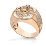 Fancy Brownish Orangy Yellow Round Diamond Man's Ring  