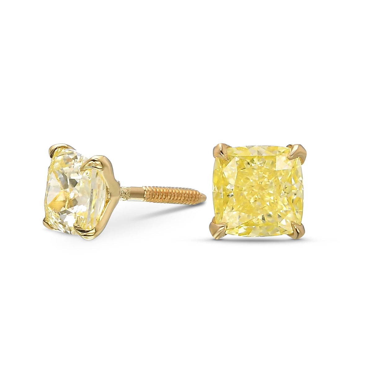Fancy Yellow Cushion Diamond Stud Earrings