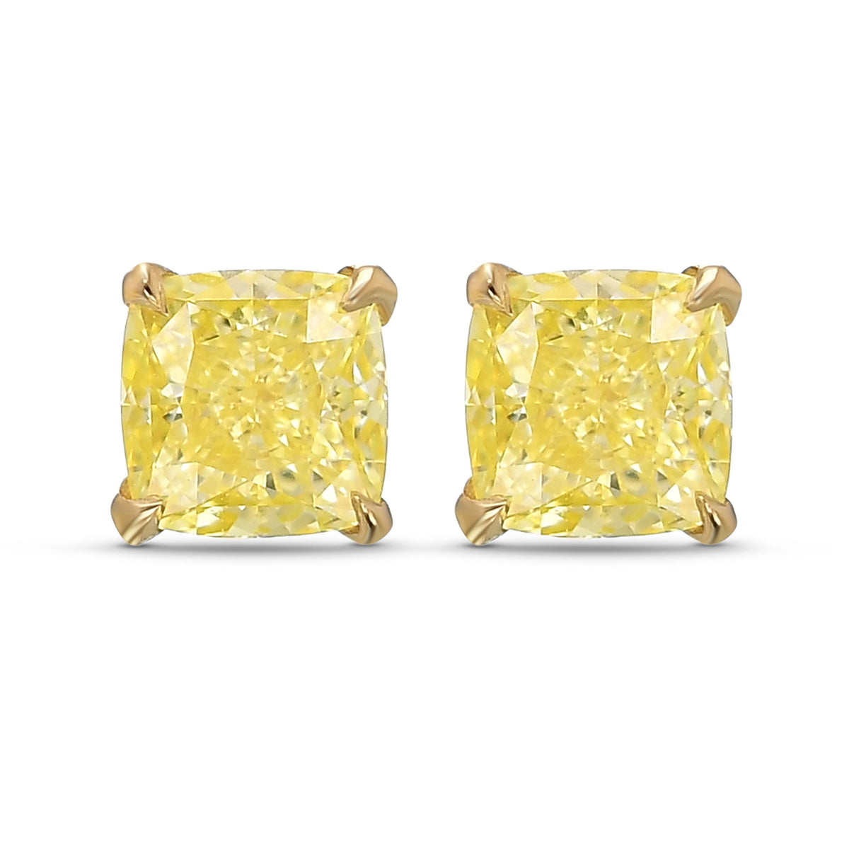 Fancy Yellow Cushion Diamond Stud Earrings