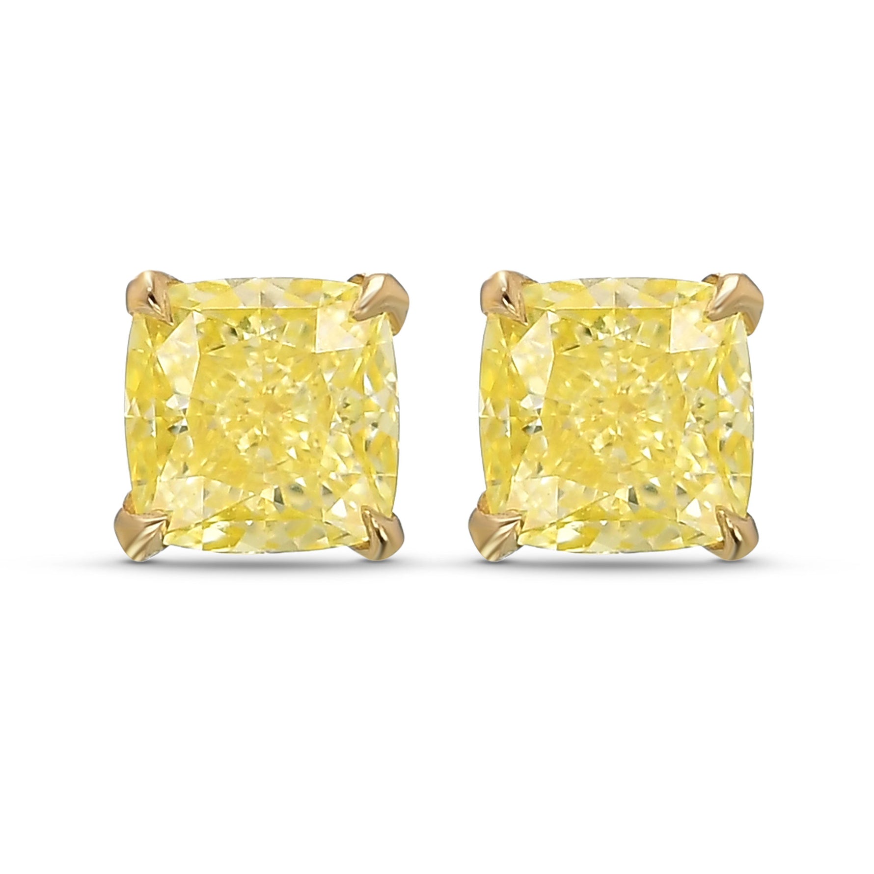 Fancy Yellow Cushion Diamond Stud Earrings