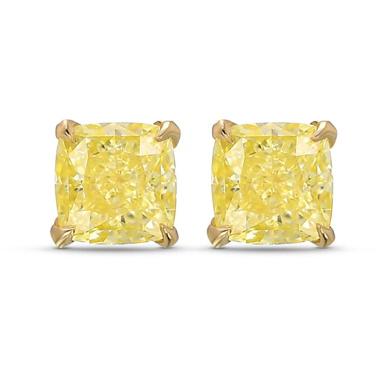 Fancy Yellow Cushion Diamond Stud Earrings
