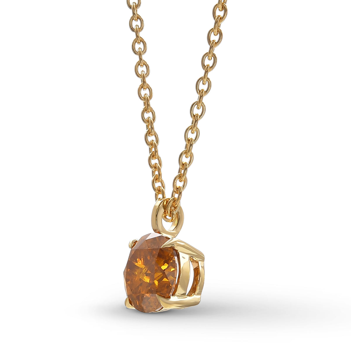 Fancy Deep Brownish Orange Round Diamond Solitaire Pendant