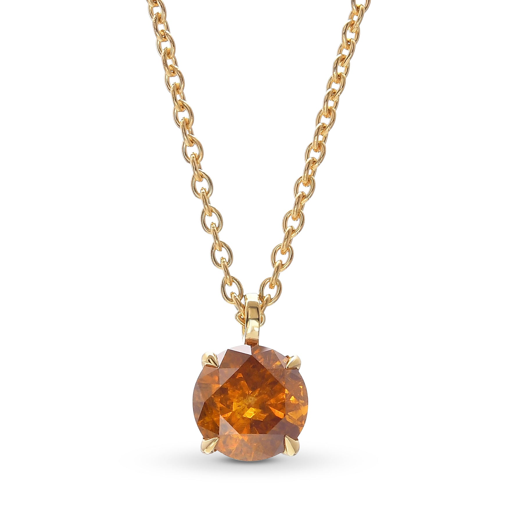 Fancy Deep Brownish Orange Round Diamond Solitaire Pendant