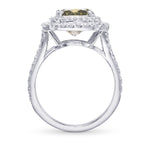 Fancy Deep Grayish Yellowish Green Cushion Diamond Double Halo Ring
