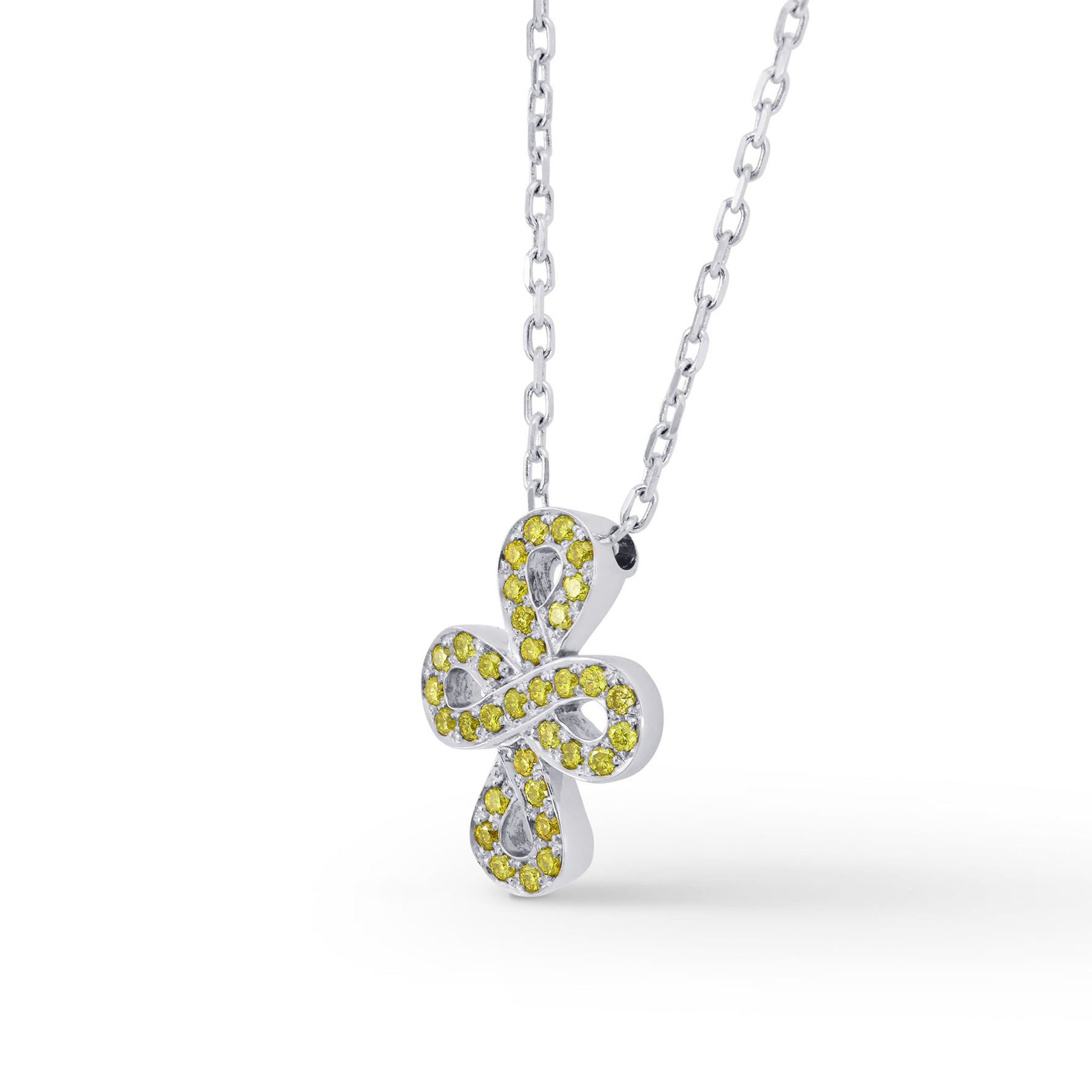 Fancy Vivid Yellow Cross-over Figure of Eight Pave Diamond Pendant