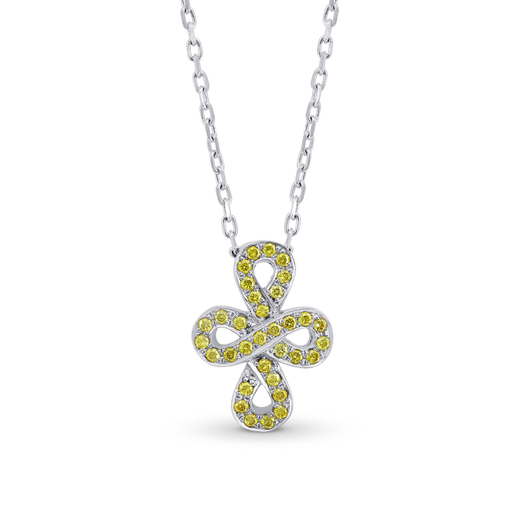 Fancy Vivid Yellow Cross-over Figure of Eight Pave Diamond Pendant
