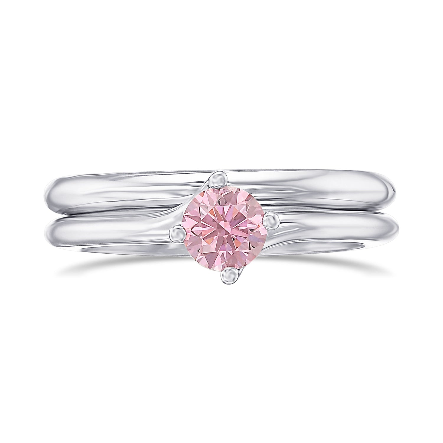  Argyle Fancy Intense Pink Round Diamond Solitaire Wedding Ring Set