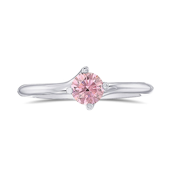  Argyle Fancy Intense Pink Round Diamond Solitaire Wedding Ring Set
