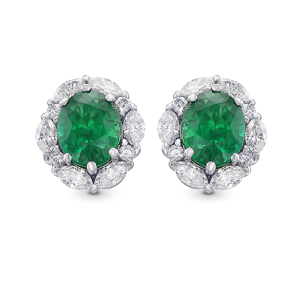 Extraordinary Oval Emerald and Diamond Halo Earrings