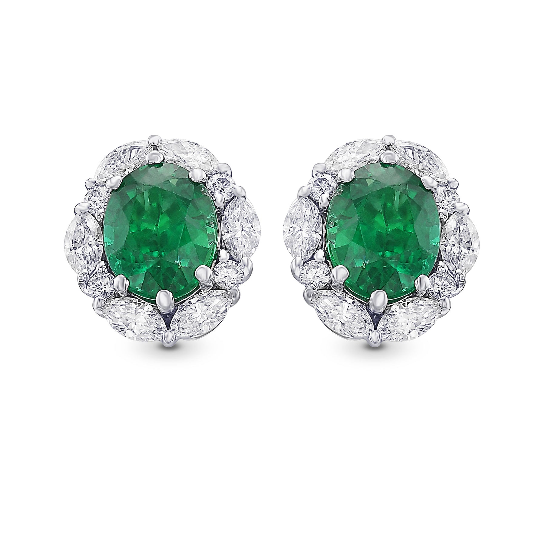 Extraordinary Oval Emerald and Diamond Halo Earrings